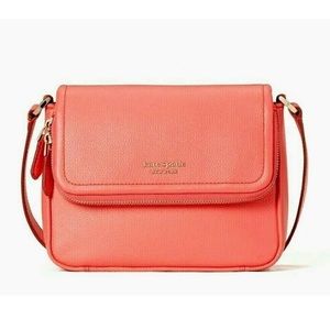 New Kate Spade Run Around Large Flap Crossbody Pebble Leather Peach Melba